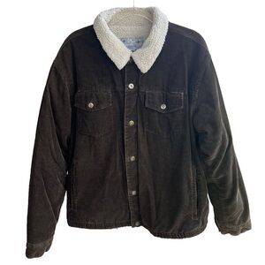 Pineapple Connection Sherpa Lined Corduroy Button Front Jacket Size Large Brown